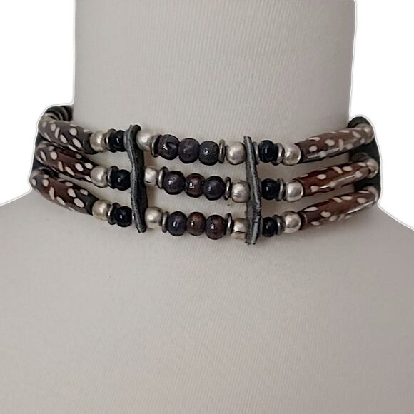 Native American Style Choker Necklace Ceramic Beaded Tribal Ethnic Bohemian - Picture 1 of 16